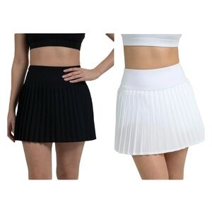 Indero Pleated Activewear Tennis Workout Skort Skirts Set - Black & White Small